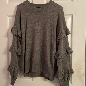 J Crew grey sweater with ruffled sleeves size M